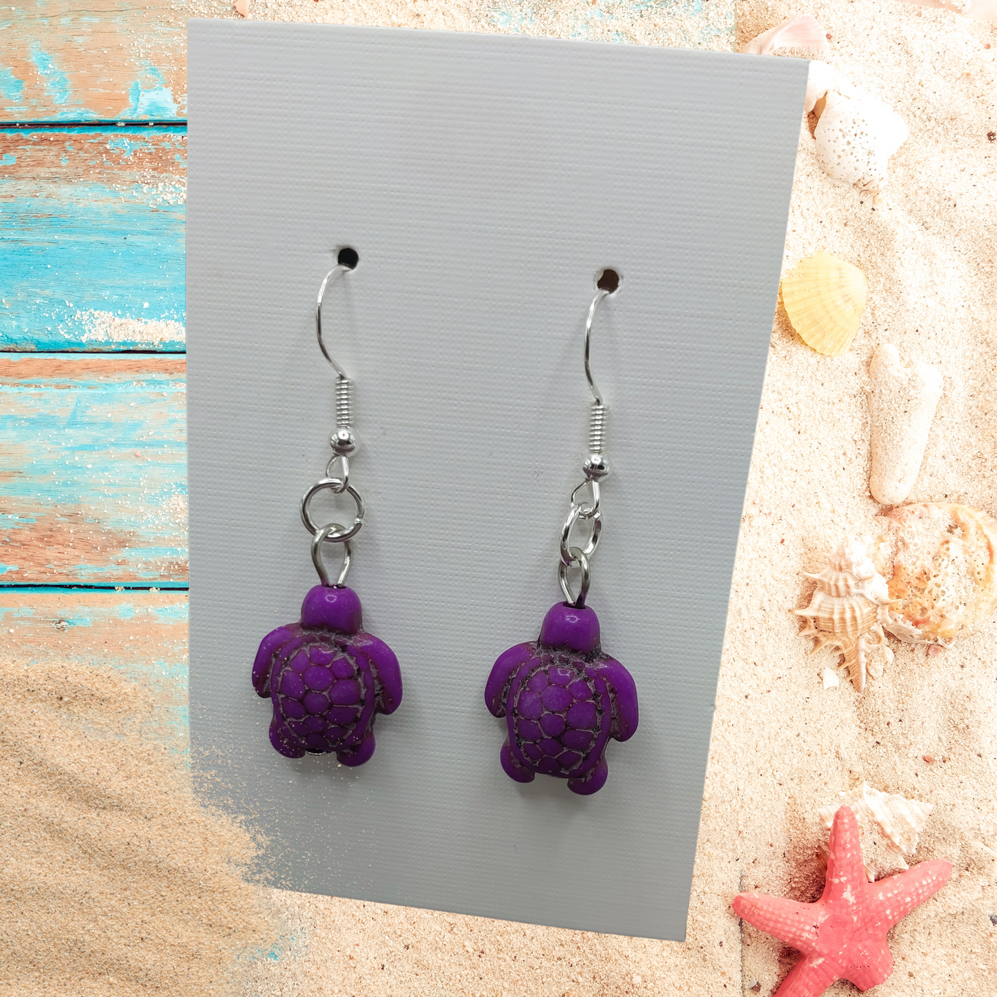 Purple Turtle Dangle Earrings