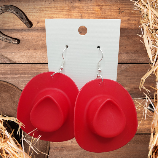 Red Cowgirl Hat Dangle Earrings