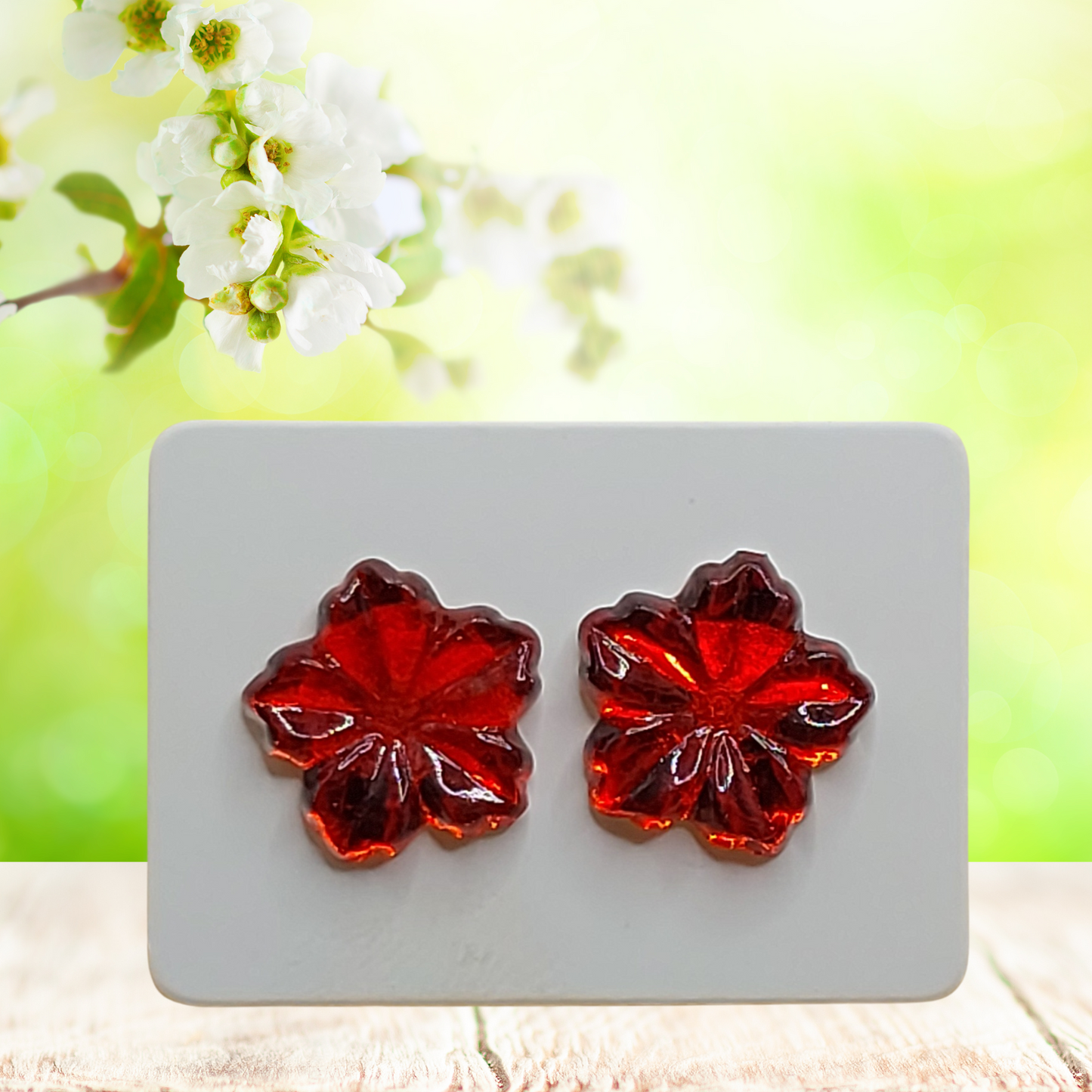 Red Flower Earrrings (12mm)