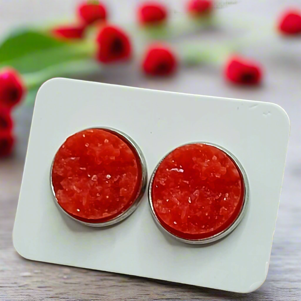 Red Imitation Druzy Earrings (14mm)