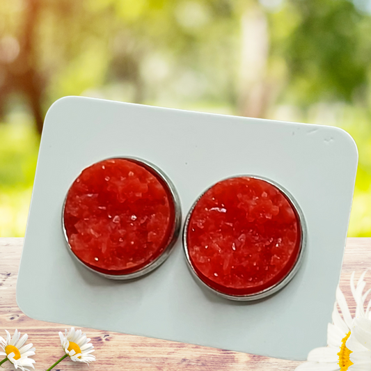 Red Imitation Druzy Earrings (14mm)