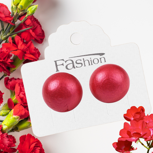 Red Pearlized Half Round Wood Earrings (11mm)