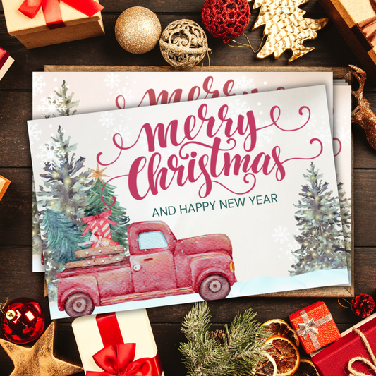 Red Truck Merry Christmas, Happy New Year Cards