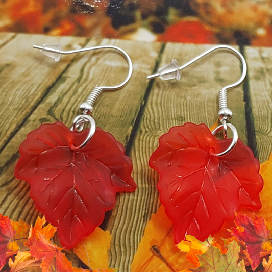 Red Maple Leaf Dangle Earrings