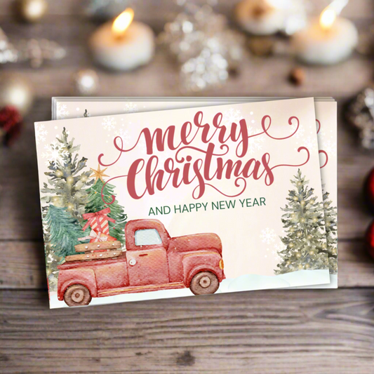 Red Truck Merry Christmas, Happy New Year Cards