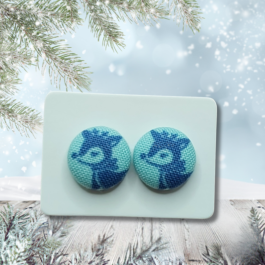 Reindeer Fabric Button Stud Earrings