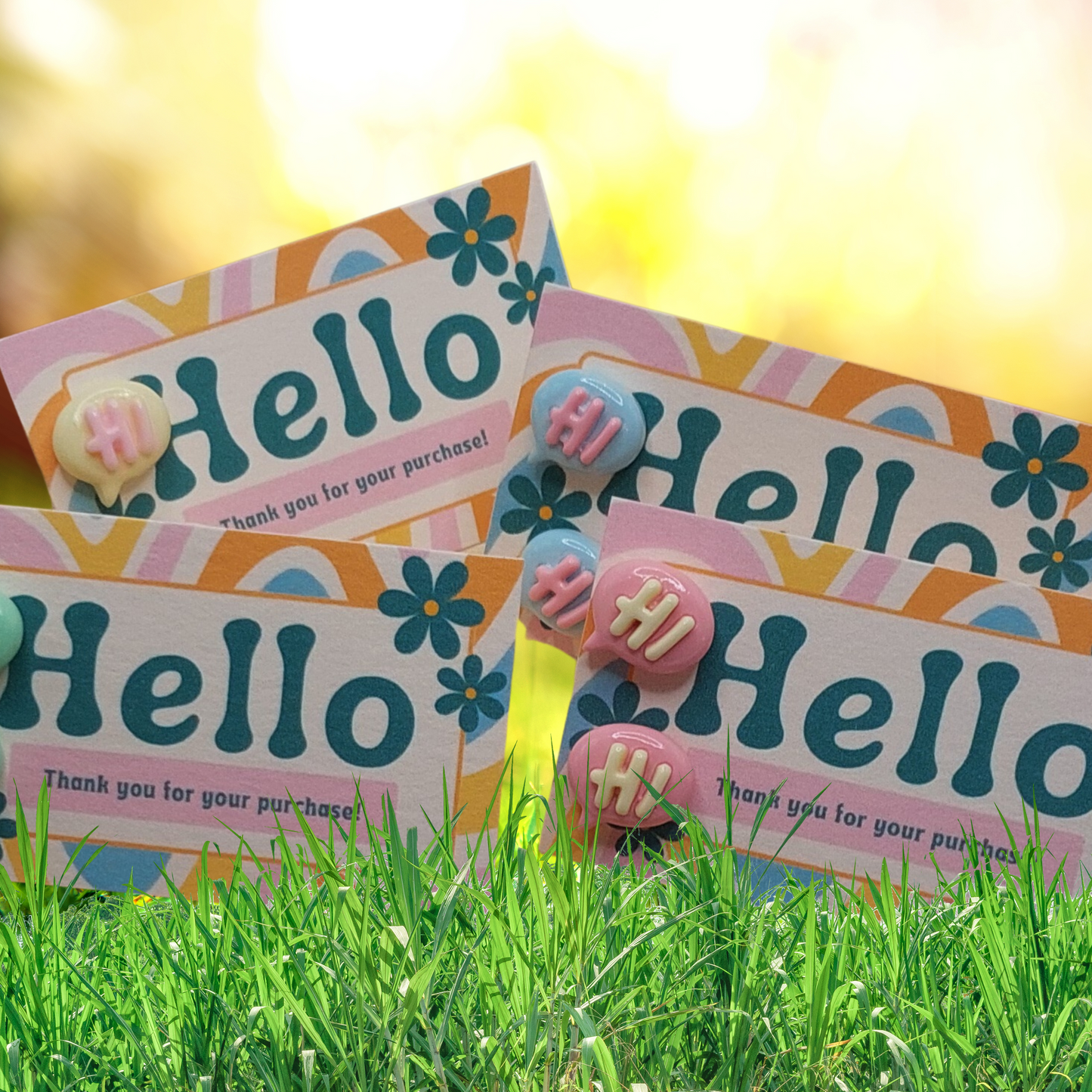 Retro Hello, Thank You For Your Purchase Mini Card with 13mm Hi Earrings