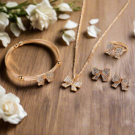 Rhinestone Bow Four Piece Jewelry Set