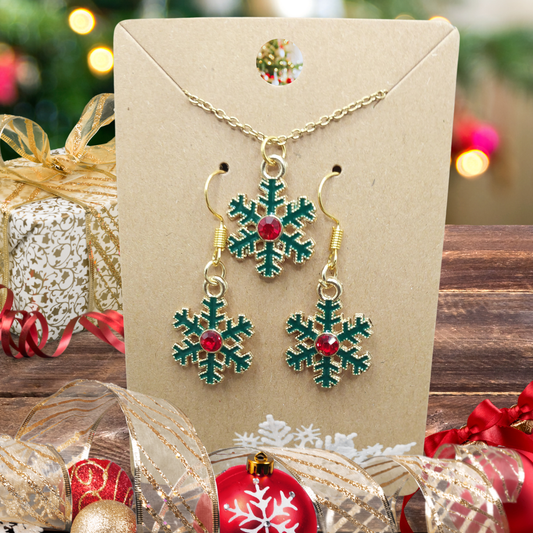 Rhinestone Snowflake Necklace & Earring Set