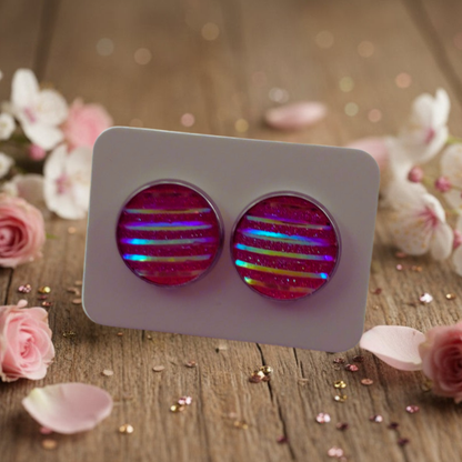 Salmon Sparkle & Stripes Earrings (14mm)