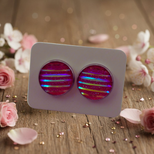 Salmon Sparkle & Stripes Earrings (14mm)