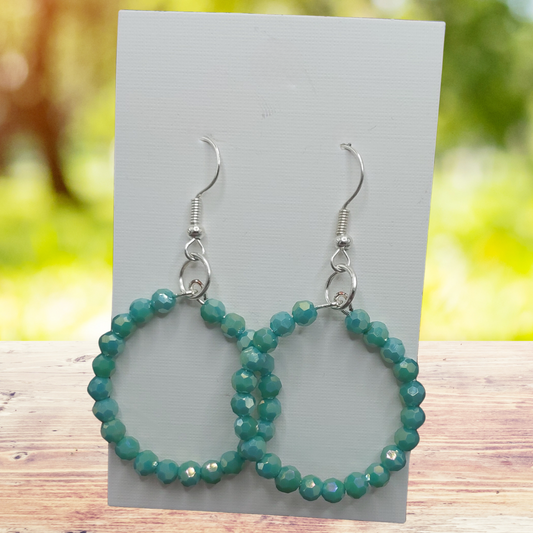 Seafoam Green Sparkle Beaded Hoop Dangle Earrings