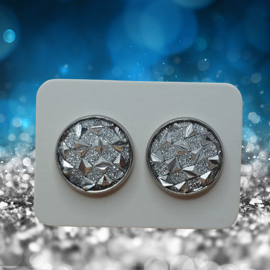 Silver Diamond Pattern Earrings (14mm)