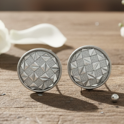 14mm Silver Diamond Pattern Earrings