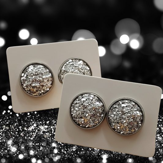 Silver Druzy Style Earrings (14mm)