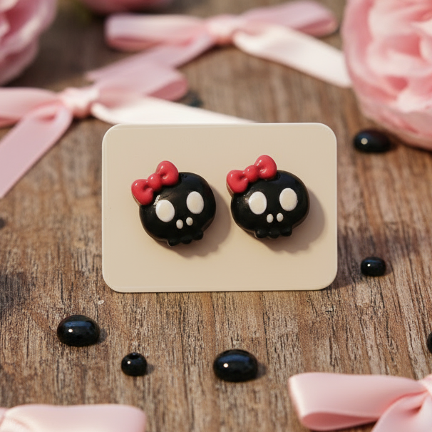 Skull with Bow Earrings (13mm)