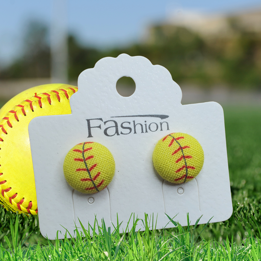 Softball Fabric Button Stud Earrings (13mm)