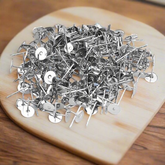 Stainless Steel Earring Posts, 6mm (100 pieces)