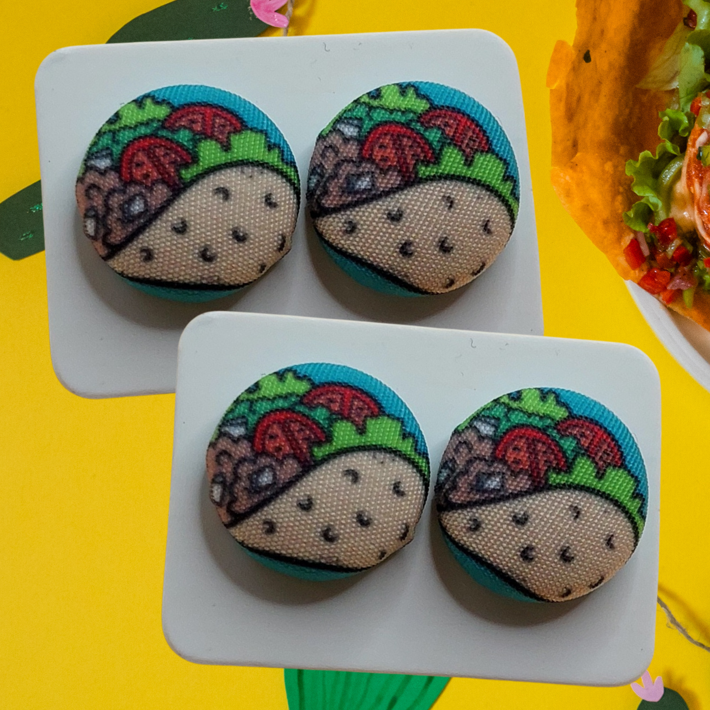 Taco Fabric Button Stud Earrings (16mm)