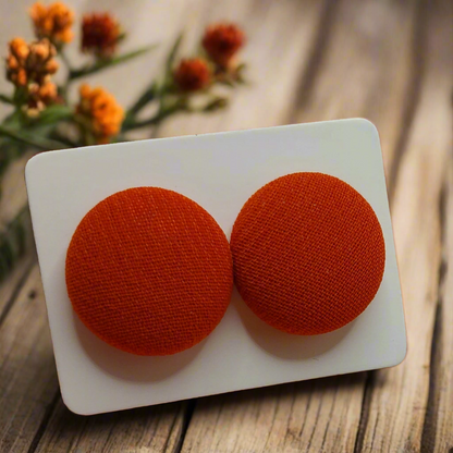 Terracotta Chiffon Fabric Button Earrings