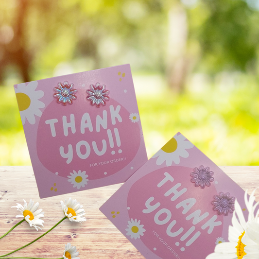 Thank You For Your Order Card with 12mm Pink Acrylic Earrings