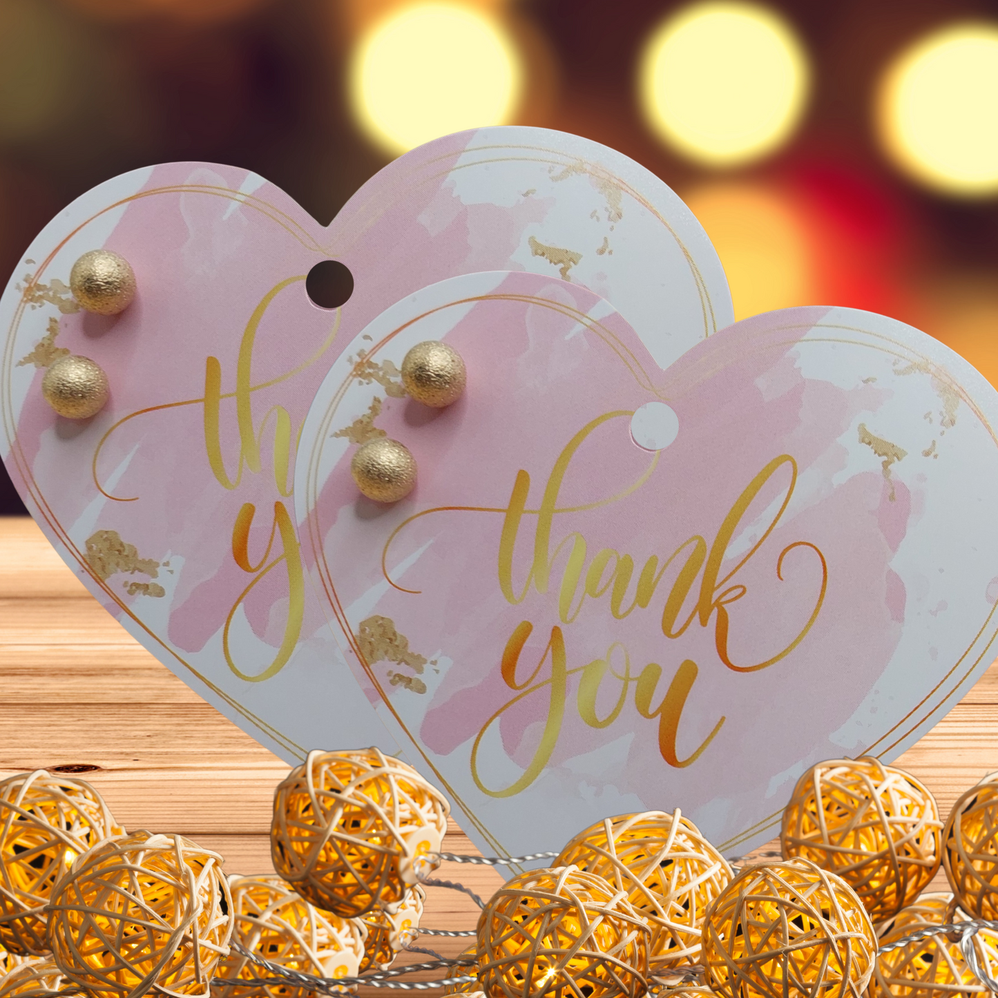 Thank You Heart Card with 6mm Frosted Gold Ball Stud Earrings