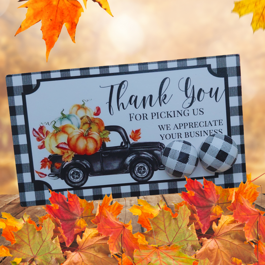 Thank You for Picking Us Card with 15mm Black & White Plaid Wood Stud Earrings