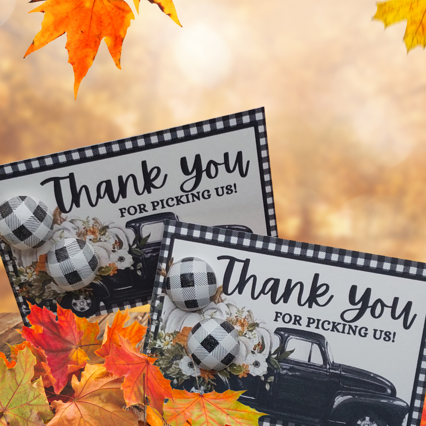 Thank You for Picking Us Card with 15mm Plaid Wood Stud Earrings