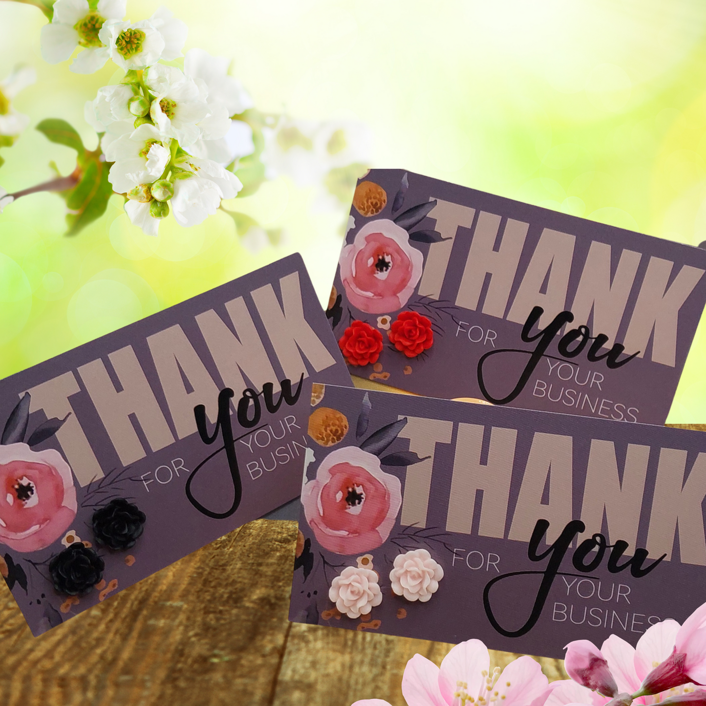 Thank You for Your Business Card with 12mm Flower Earrings