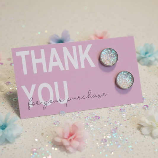 Thank You for Your Purchase Card with 14mm Lilac Imitation Druzy Earrings