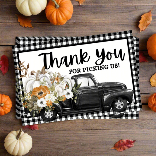 Thank You For Picking Us, Black Plaid - Fall Truck Cards