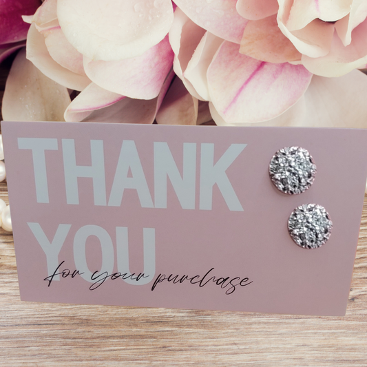 Thank You For Your Purchase Card with 8mm Imitation Druzy Earrings