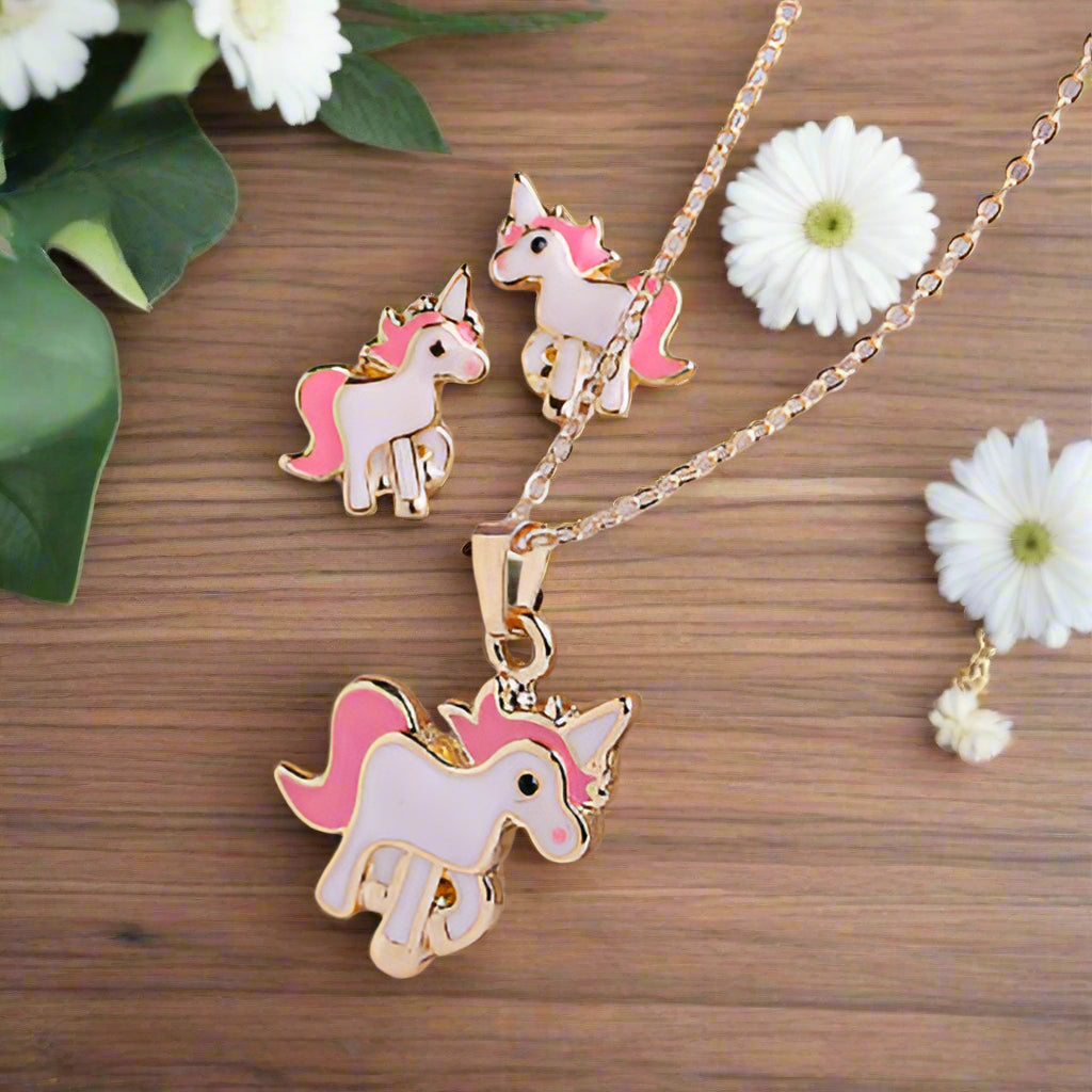 Unicorn Necklace & Earring Set