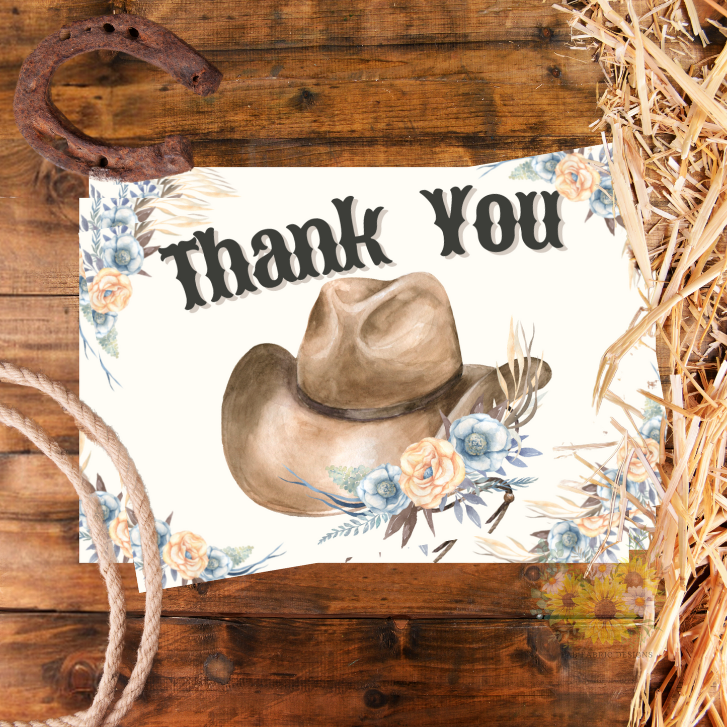 Watercolor Floral Cowboy Hat Thank You Cards