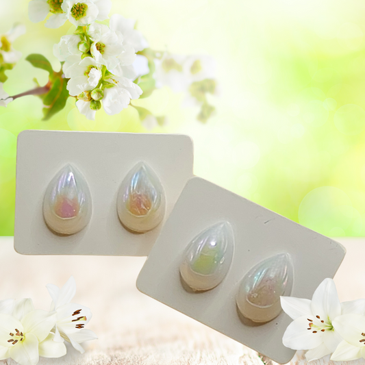 White Iridescent Teardrop Earrings (14mm)