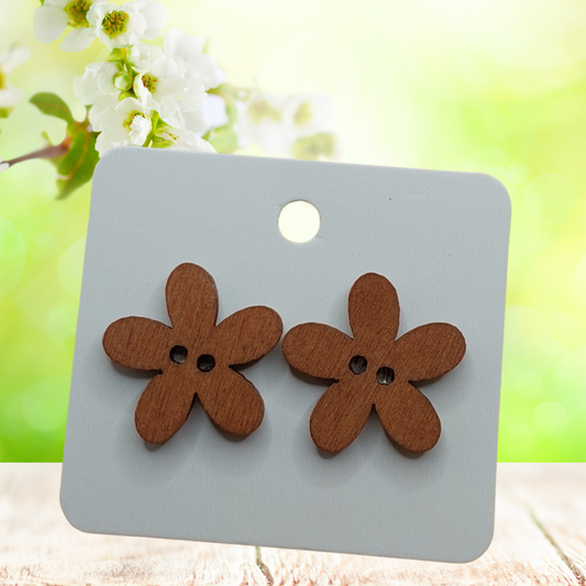 Wood Flower Button Earrings (20mm)