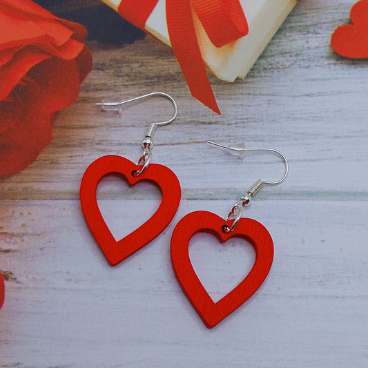 Wood Heart Dangle Earrings