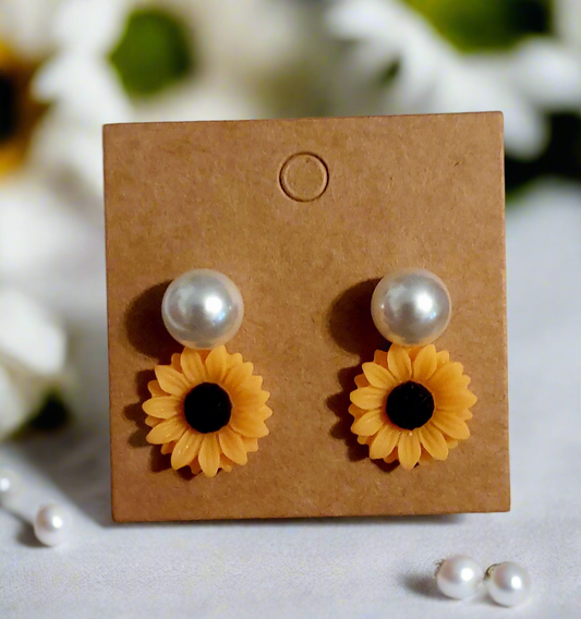Sunflower & Pearl Earrings