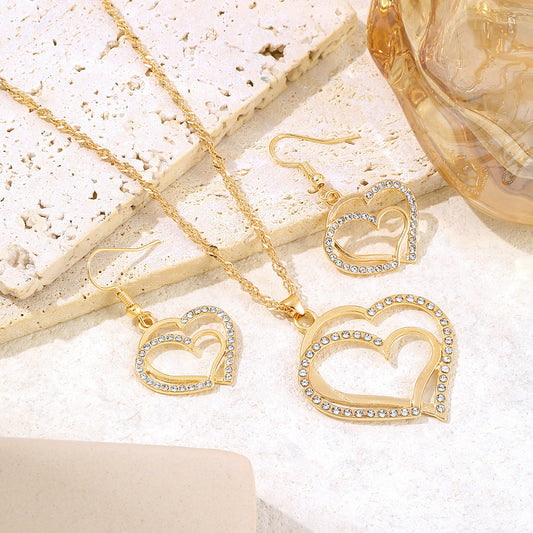 Rhinestone Crystal Heart Necklace & Dangle Earring Set