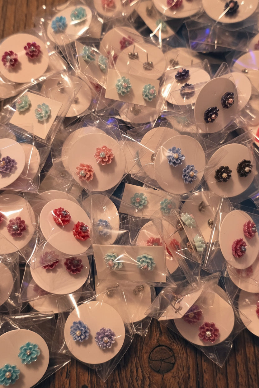 9mm Pearly Flower Earrings, 20 Pair