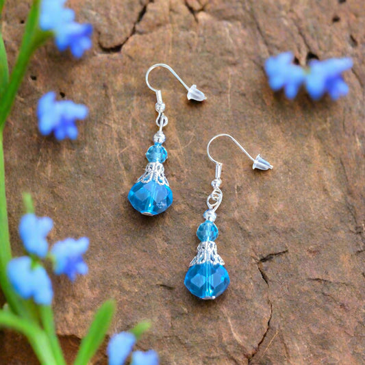 Blue Glass Bead Dangle Earrings