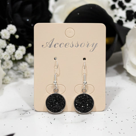 Black Imitation Druzy Dangle Earrings