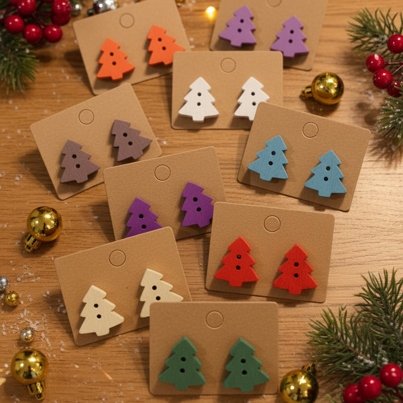 Wood Button Tree Earrings (18mm)