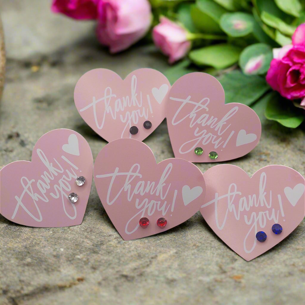 Thank You Heart Card with 6mm Rhinestone Earrings