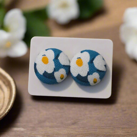 Floral Fabric Button Earrings (16mm)