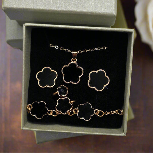 Black Flower Jewelry Set