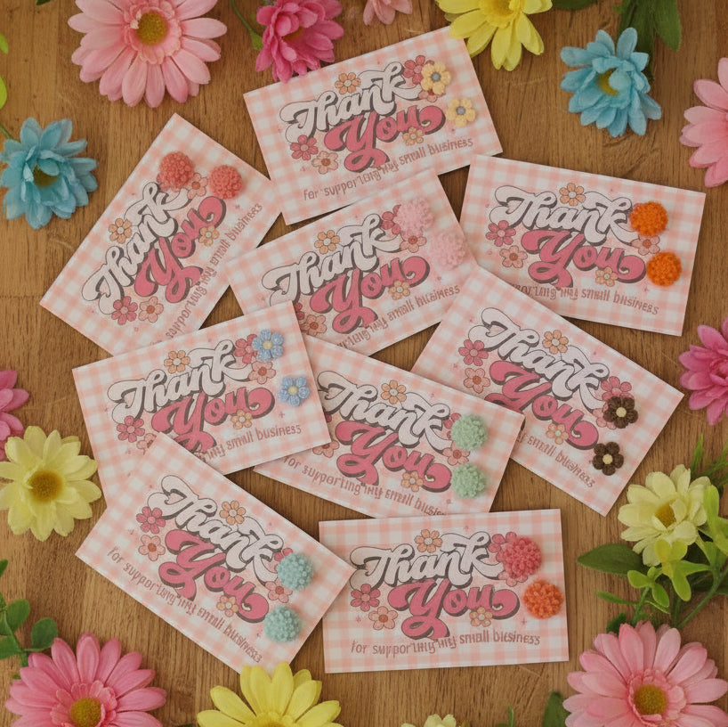 Retro Floral Thank You for Supporting My Small Business Card with Flower Earrings