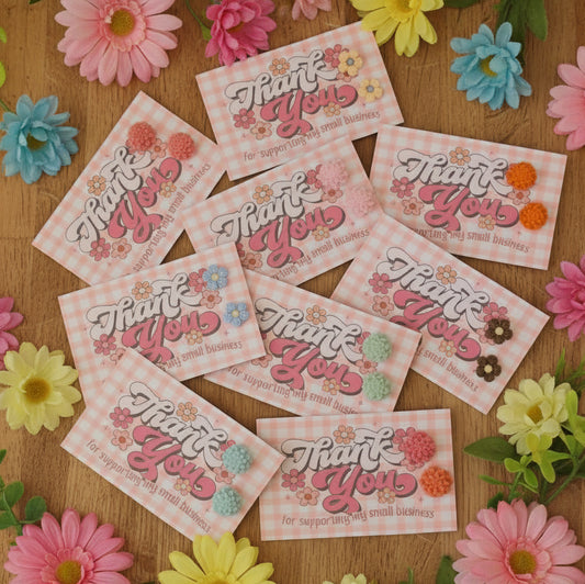 Retro Floral Thank You for Supporting My Small Business Card with Flower Earrings