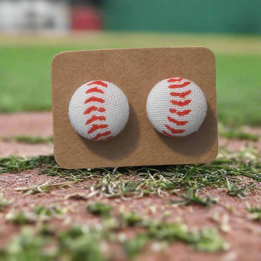 Baseball Fabric Button Earrings (13mm)