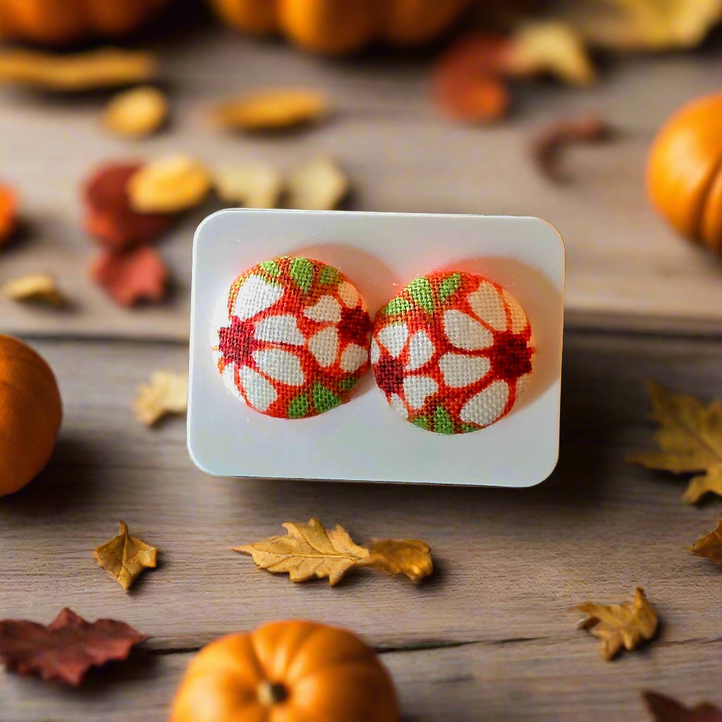 Awesome Autumn Daisies Fabric Button Earrings (16mm)